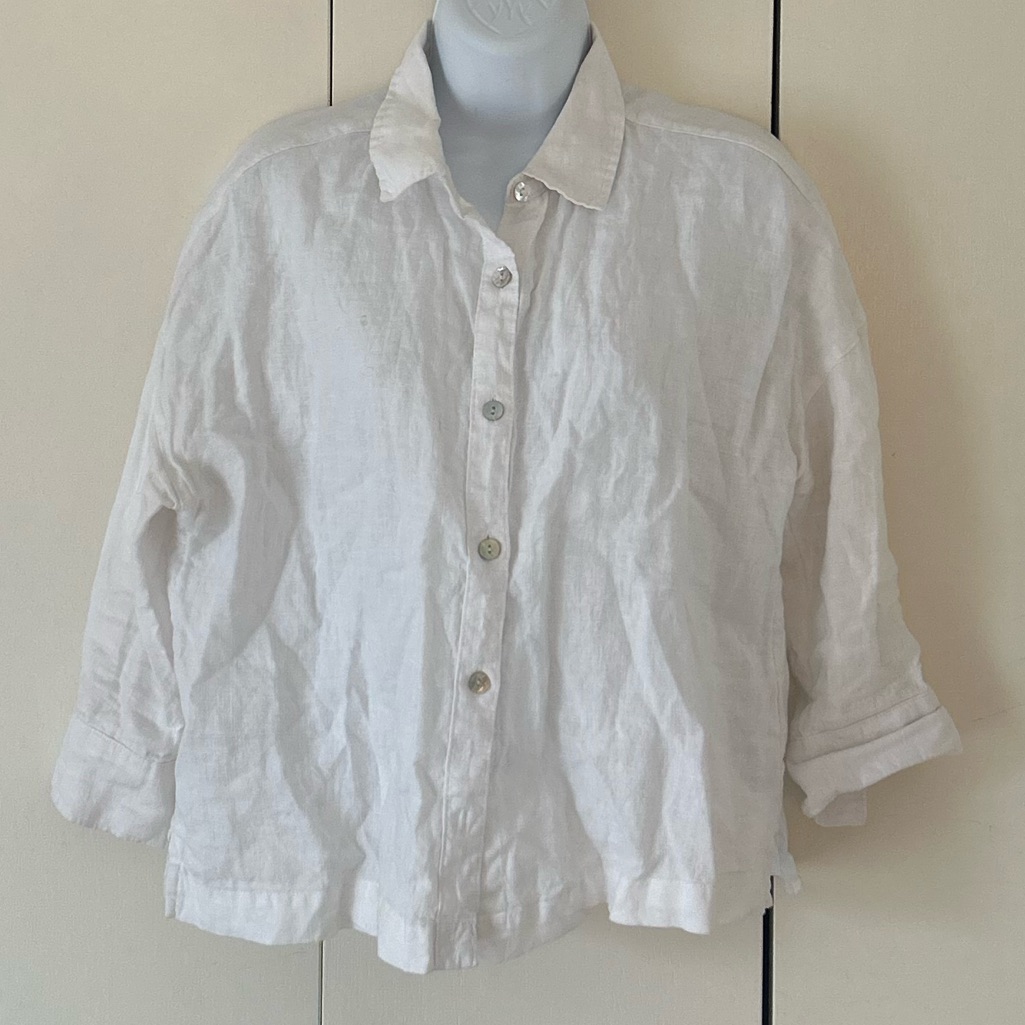 Sigrid Olsen Linen Collared Mother Of Pearl Button Down Shirt S